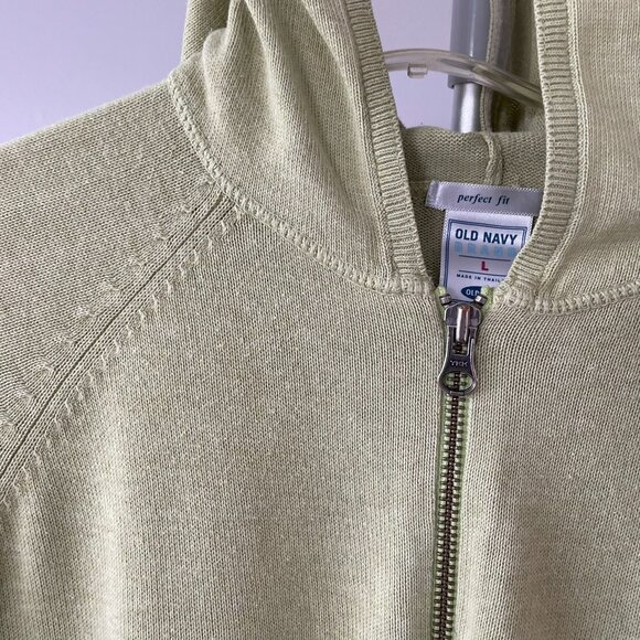Vintage Old Navy Sage Green Knit Zip-up Hooded Cardigan with Pockets - Picture 6 of 13